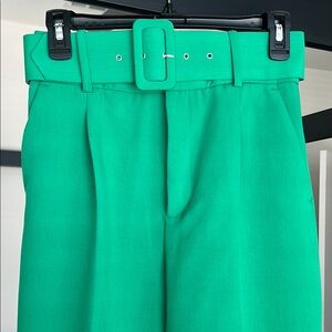 Chic Green Belted Zara Trousers